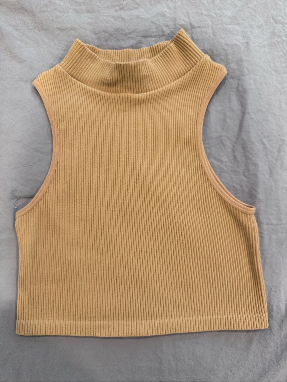 Ribbed Mock Neck Crop Top - Camel Tan